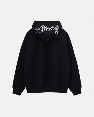 Férfi Stussy Back Hood Applique Hoodie Kapucnis Pulóver Fekete Magyarország | EMO-1179