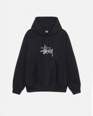 Férfi Stussy Basic Applique Hoodie Kapucnis Pulóver Fekete Magyarország | XEE-8255