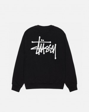 Férfi Stussy Basic Stüssy Pigment Dyed Crew Pulóverek Fekete Magyarország | TRA-2854