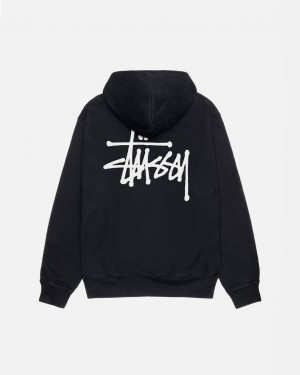 Férfi Stussy Basic Stüssy Pigment Dyed Hoodie Kapucnis Pulóver Fekete Magyarország | IIF-9967