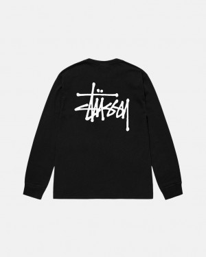 Férfi Stussy Basic Stüssy Pigment Dyed Ls Tee Póló Fekete Magyarország | KOL-0417