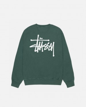 Férfi Stussy Basic Stussy Crew Pigment Dyed Pulóverek Zöld Magyarország | WYP-2881