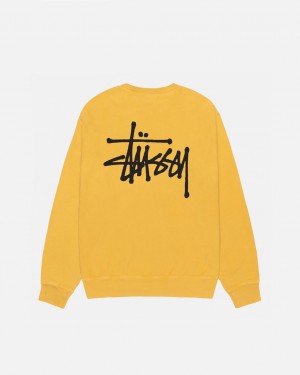 Férfi Stussy Basic Stussy Crew Pigment Dyed Pulóverek Sárga Magyarország | QWY-2100