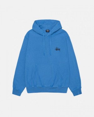 Férfi Stussy Basic Stussy Hoodie Pigment Dyed Kapucnis Pulóver Kék Magyarország | XCC-8316