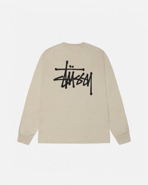 Férfi Stussy Basic Stussy Ls Tee Póló Khaki Magyarország | FPY-2701