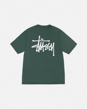 Férfi Stussy Basic Stussy Tee Pigment Dyed Póló Zöld Magyarország | KBK-0686