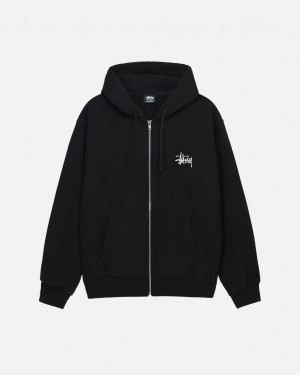 Férfi Stussy Basic Stussy Zip Hoodie Kapucnis Pulóver Fekete Magyarország | HIP-6690