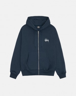 Férfi Stussy Basic Stussy Zip Hoodie Kapucnis Pulóver Sötétkék Magyarország | TXO-7395