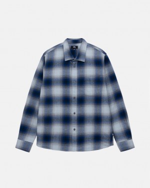 Férfi Stussy Bay Plaid Shirt Ingek Sötétkék Magyarország | NRU-2780