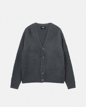 Férfi Stussy Brushed Cardigan Pulóverek Charcoal Magyarország | TSF-2748