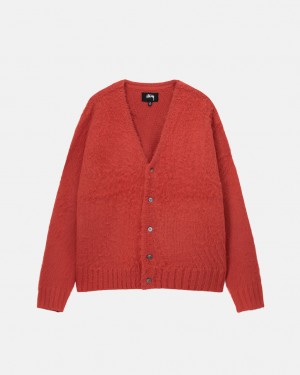 Férfi Stussy Brushed Cardigan Pulóverek Piros Magyarország | LLI-7047