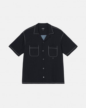 Férfi Stussy Contrast Pick Stitched Shirt Ingek Fekete Magyarország | ABF-8615