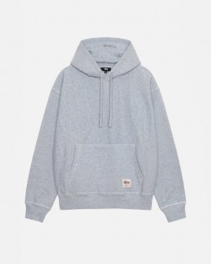 Férfi Stussy Contrast Stitch Label Hoodie Kapucnis Pulóver Szürke Magyarország | ZZQ-1130