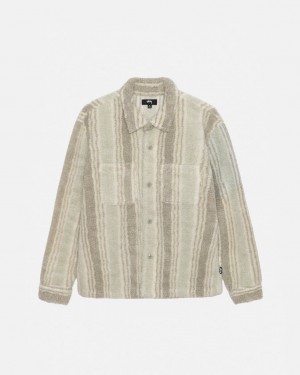 Férfi Stussy Csíkos Sherpa Shirt Ingek Bézs Magyarország | EDA-6303