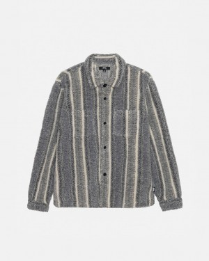 Férfi Stussy Csíkos Sherpa Shirt Ingek Charcoal Magyarország | PDL-0208