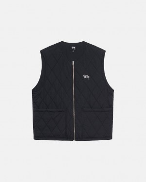 Férfi Stussy Diamond Steppelt Vest Mellény Fekete Magyarország | PDE-0498