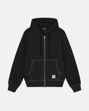 Férfi Stussy Double Face Label Zip Hoodie Kapucnis Pulóver Fekete Magyarország | IHF-7961