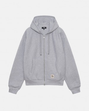 Férfi Stussy Double Face Label Zip Hoodie Kapucnis Pulóver Szürke Magyarország | RTS-8866