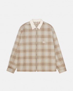 Férfi Stussy Frank Plaid Zip Shirt Ingek Barna Magyarország | QRS-7198