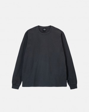 Férfi Stussy Heavyweight Pigment Dyed Ls Crew Felsők Fekete Magyarország | MNR-7697