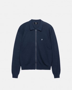 Férfi Stussy Light Weight Ls Zip Polo Felsők Sötétkék Magyarország | HPF-7457