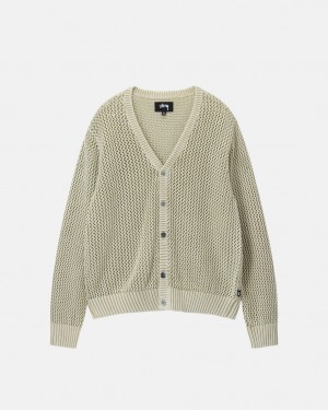 Férfi Stussy Loose Gauge Cardigan Pulóverek Bézs Magyarország | OCX-1164