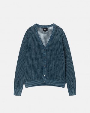 Férfi Stussy Loose Gauge Cardigan Pulóverek Kék Magyarország | XMR-9283