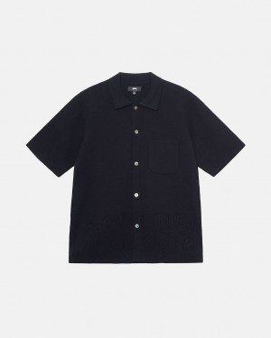 Férfi Stussy Perforated Swirl Knit Shirt Ingek Fekete Magyarország | BRN-5666