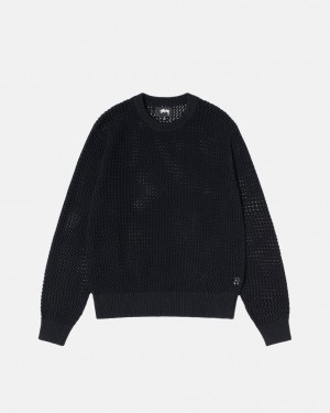 Férfi Stussy Pigment Dyed Loose Gauge Knit Pulóver Pulóverek Fekete Magyarország | AMJ-7162