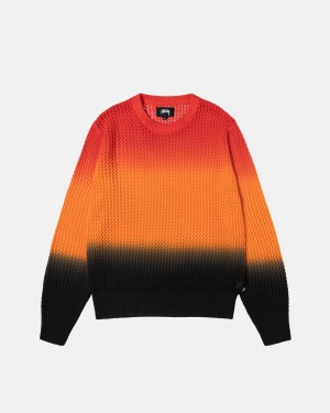 Férfi Stussy Pigment Dyed Loose Gauge Knit Pulóver Pulóverek Fekete Piros Magyarország | AZC-8053