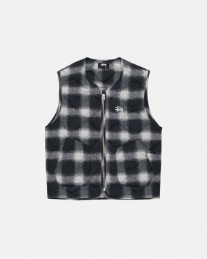 Férfi Stussy Plaid Nejlon Liner Vest Mellény Fekete Magyarország | TSX-2663