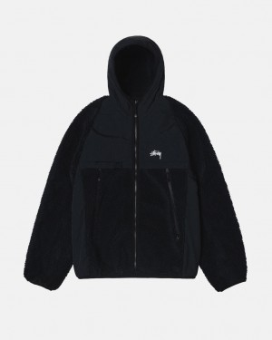 Férfi Stussy Sherpa Paneled Csuklyás Jacket Kabát Fekete Magyarország | PSA-2688