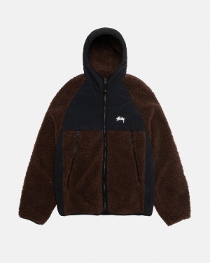 Férfi Stussy Sherpa Paneled Csuklyás Jacket Kabát Barna Magyarország | SMD-7379