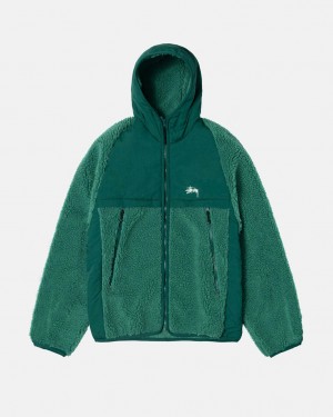 Férfi Stussy Sherpa Paneled Csuklyás Jacket Kabát Türkiz Magyarország | NVP-0734