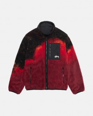 Férfi Stussy Sherpa Reversible Jacket Kabát Fekete Piros Magyarország | TTA-0655