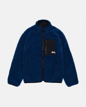 Férfi Stussy Sherpa Reversible Jacket Kabát Kék Magyarország | JGQ-4161