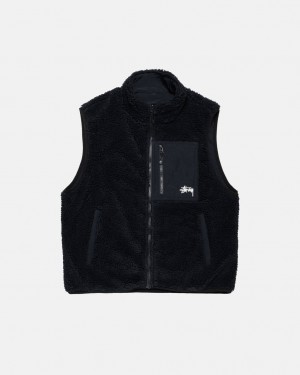 Férfi Stussy Sherpa Reversible Vest Mellény Fekete Magyarország | IBJ-3386