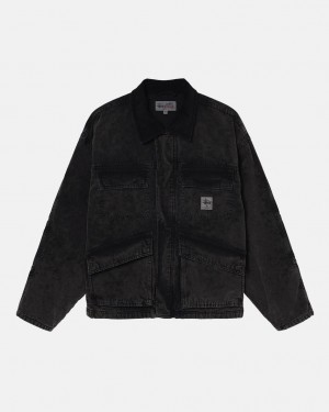 Férfi Stussy Shop Jacket Washed Vászon Kabát Fekete Magyarország | ACX-2892