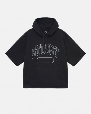 Férfi Stussy Ss Boxy Cropped Hoodie Kapucnis Pulóver Fekete Magyarország | QED-1823