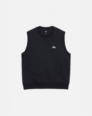 Férfi Stussy Stock Fleece Vest Pulóverek Fekete Magyarország | FYN-7541