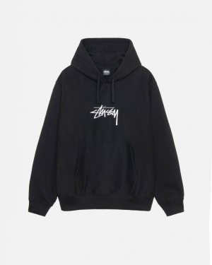 Férfi Stussy Stock Logo Applique Hoodie Kapucnis Pulóver Fekete Magyarország | JDL-5194