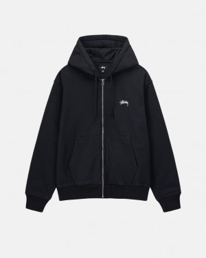 Férfi Stussy Stock Logo Zip Hoodie Kapucnis Pulóver Fekete Magyarország | OYP-7824