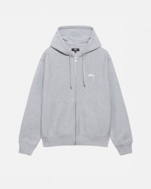 Férfi Stussy Stock Logo Zip Hoodie Kapucnis Pulóver Szürke Magyarország | EDN-2447