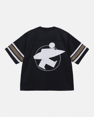 Férfi Stussy Surfman Mesh Football Jersey Felsők Fekete Magyarország | IBM-9018