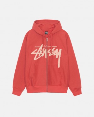 Férfi Stussy Venus Zip Hood Pulóverek Piros Magyarország | LFD-0748