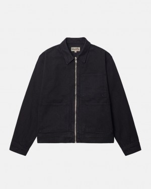 Férfi Stussy Zip Munka Jacket Overdyed Denim Fekete Fekete Magyarország | PZQ-9266