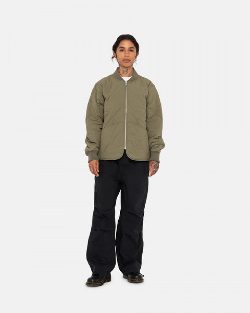 Férfi Stussy 8 Ball Steppelt Liner Jacket Kabát Olivazöld Magyarország | MXX-8242