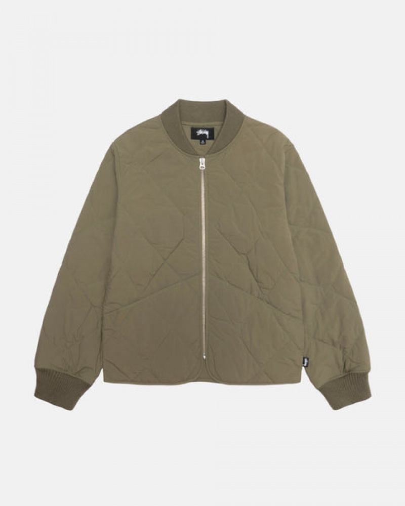 Férfi Stussy 8 Ball Steppelt Liner Jacket Kabát Olivazöld Magyarország | MXX-8242