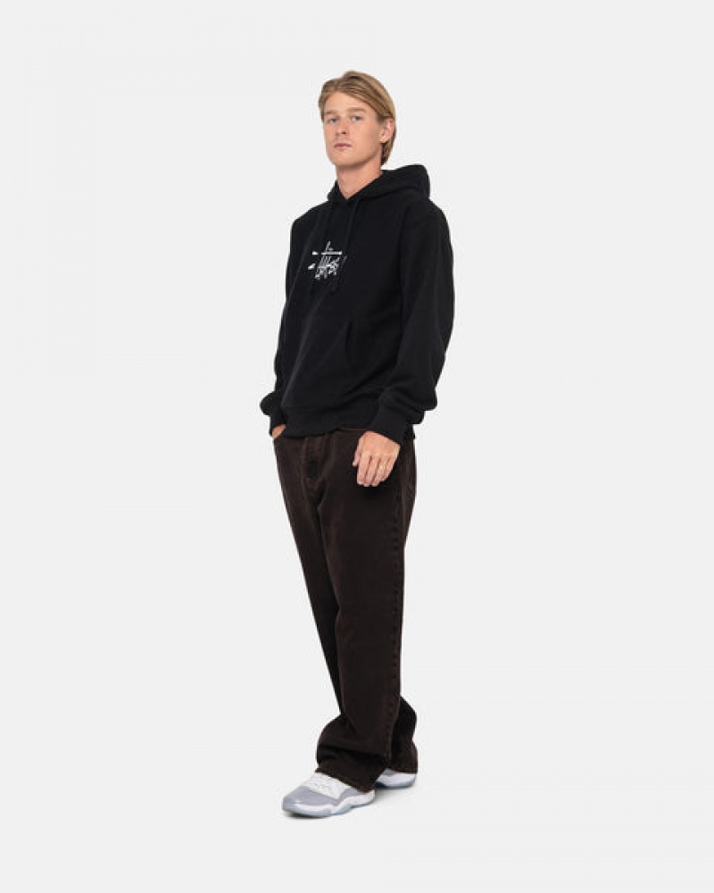 Férfi Stussy Basic Applique Hoodie Kapucnis Pulóver Fekete Magyarország | XEE-8255