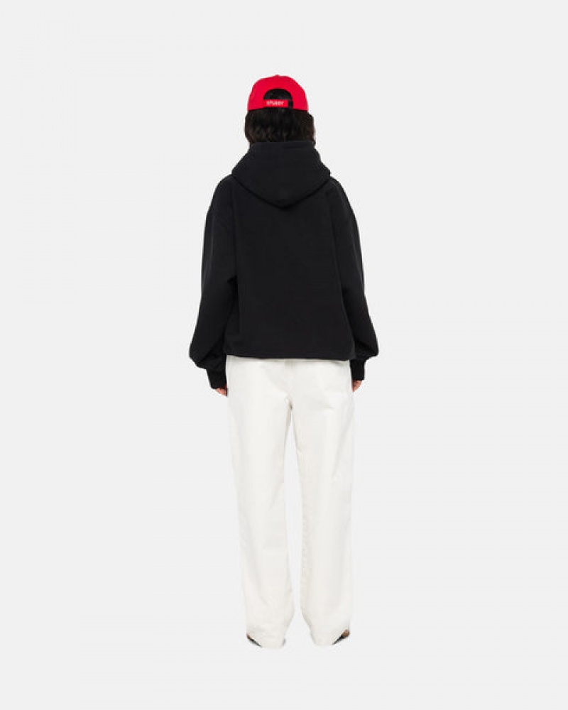 Férfi Stussy Basic Applique Hoodie Kapucnis Pulóver Fekete Magyarország | XEE-8255